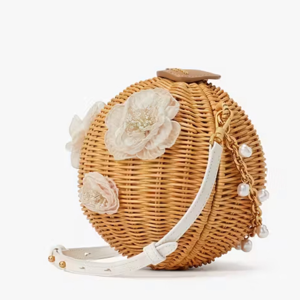 Kate Spade Woven Bag with Pearl and Floral Accents new